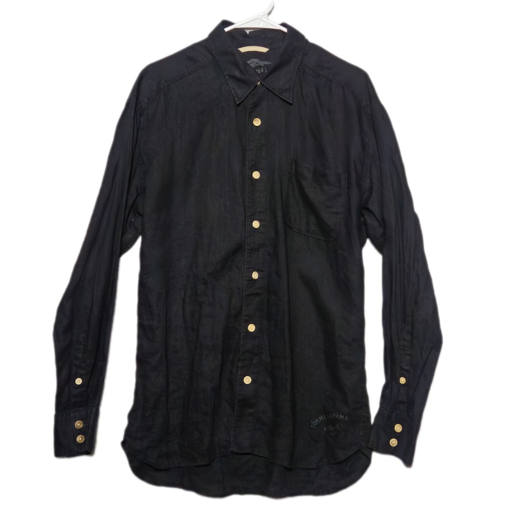 Tommy Bahama Relax Shirt Mens Large Black 100% Linen Long Sleeve Button Up